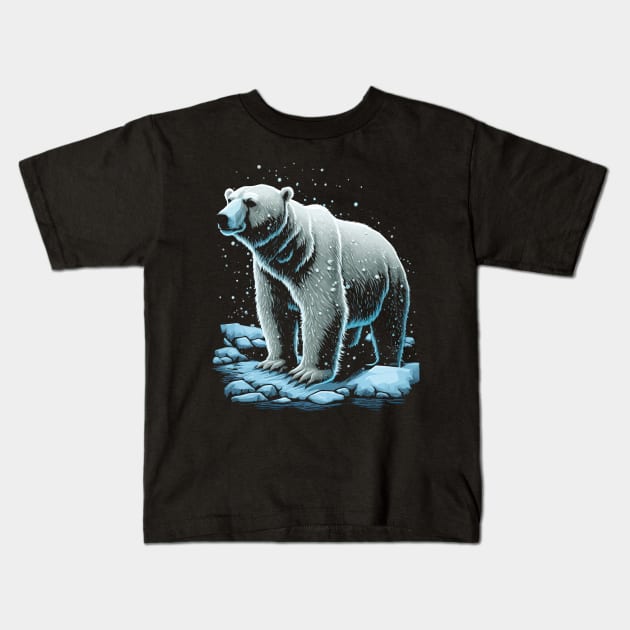 Polar Bear In The Snow Kids T-Shirt by Sun Elk